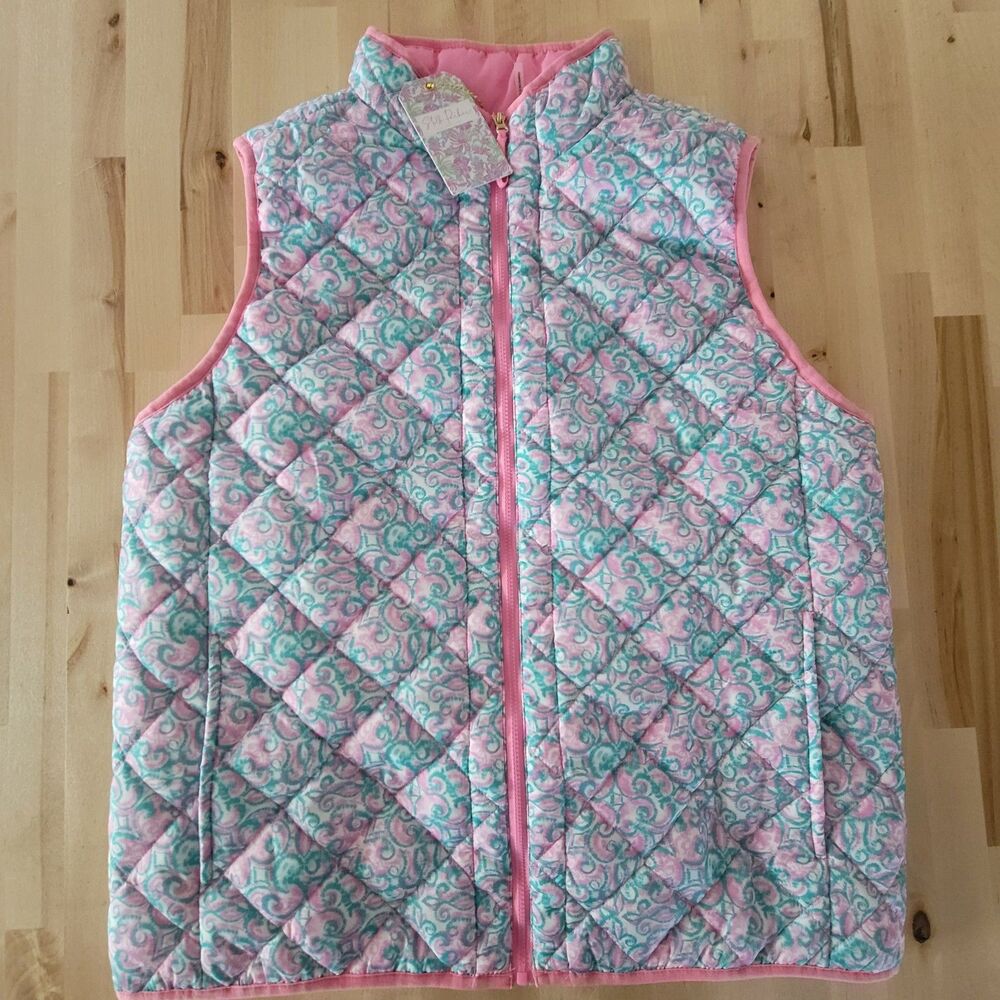 Stella Parker Women's Pink Floral Quilted Sleeveless Golf Sports Vest sz M